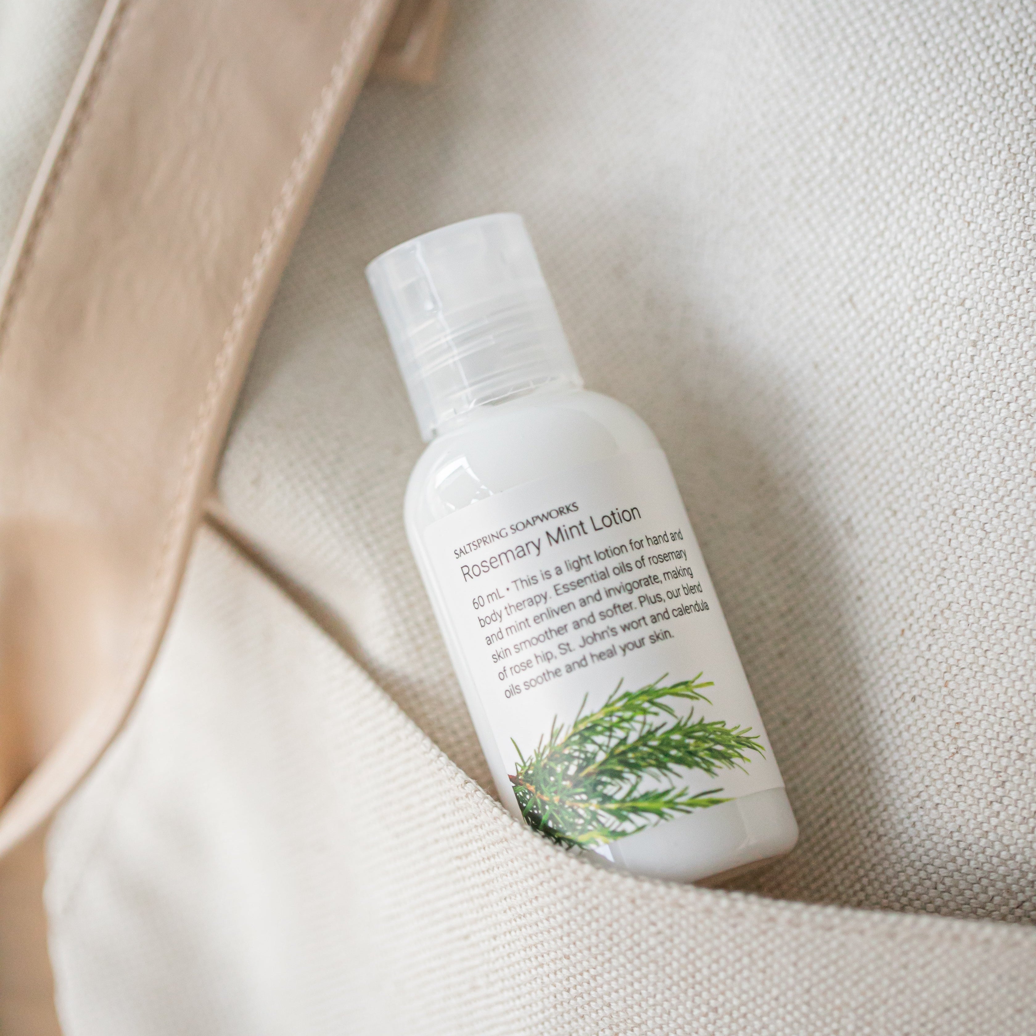 60 ml lotion on canvas bag