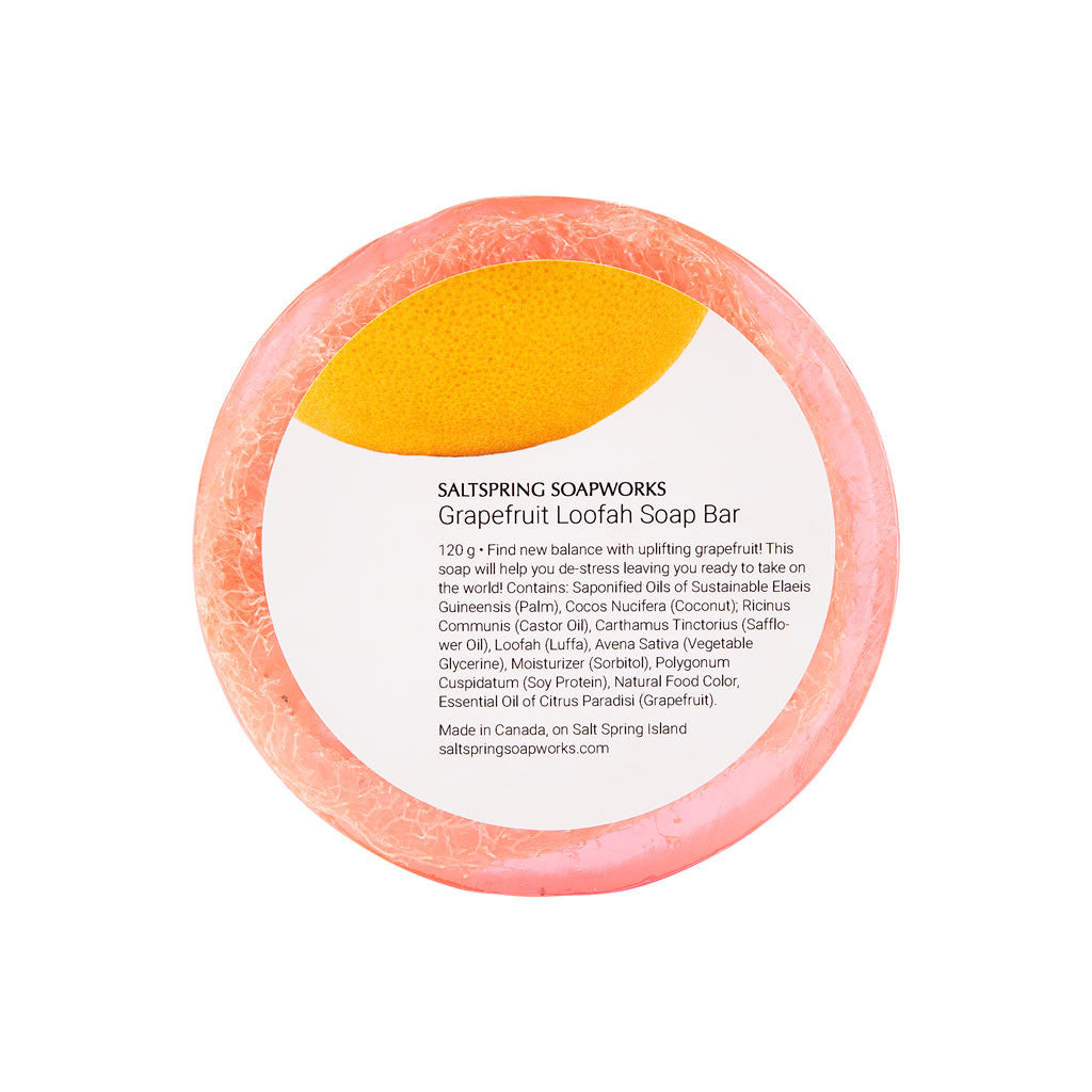 Grapefruit Loofah Soap Bar . Find new balance with uplifting grapefruit! This soap will help you de-stress leaving you ready to take on the world!