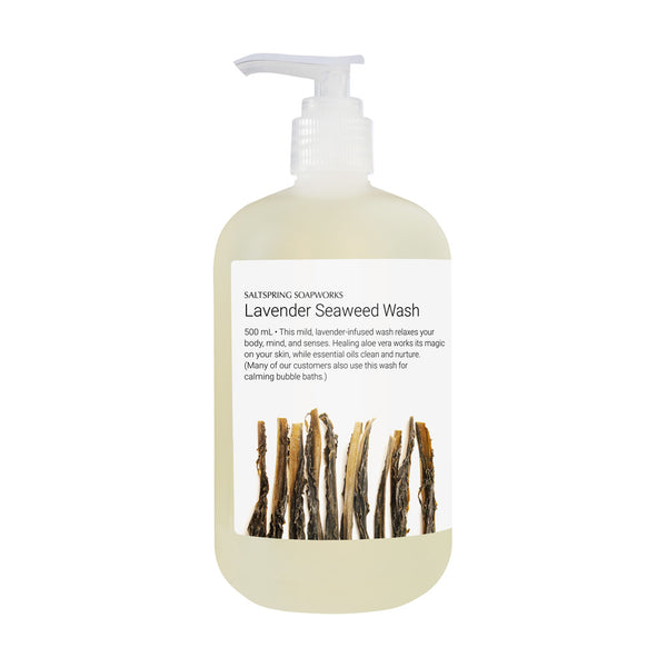 Lavender Seaweed Wash.This mild, lavender-infused wash relaxes your body, mind, and senses. As with all Saltspring Soapworks goods, this one is comprised of fresh, natural ingredients—and made right here on Salt Spring Island.