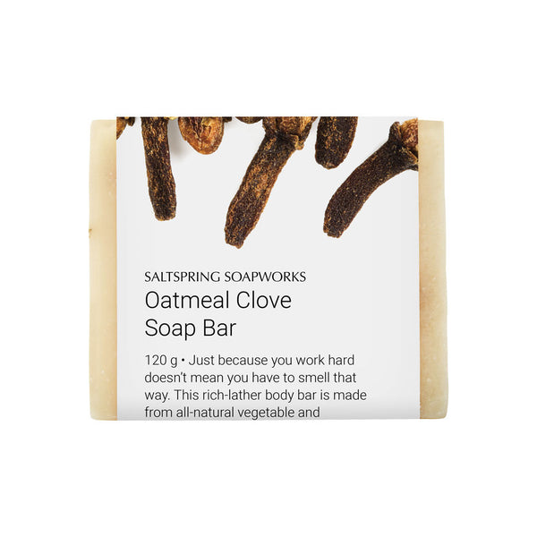 Oatmeal Clove Soap Bar. This rich lather body bar is made from all-natural vegetable oils and Essential oils for a cleansing, invigorating and exfoliating Bath or shower experience.