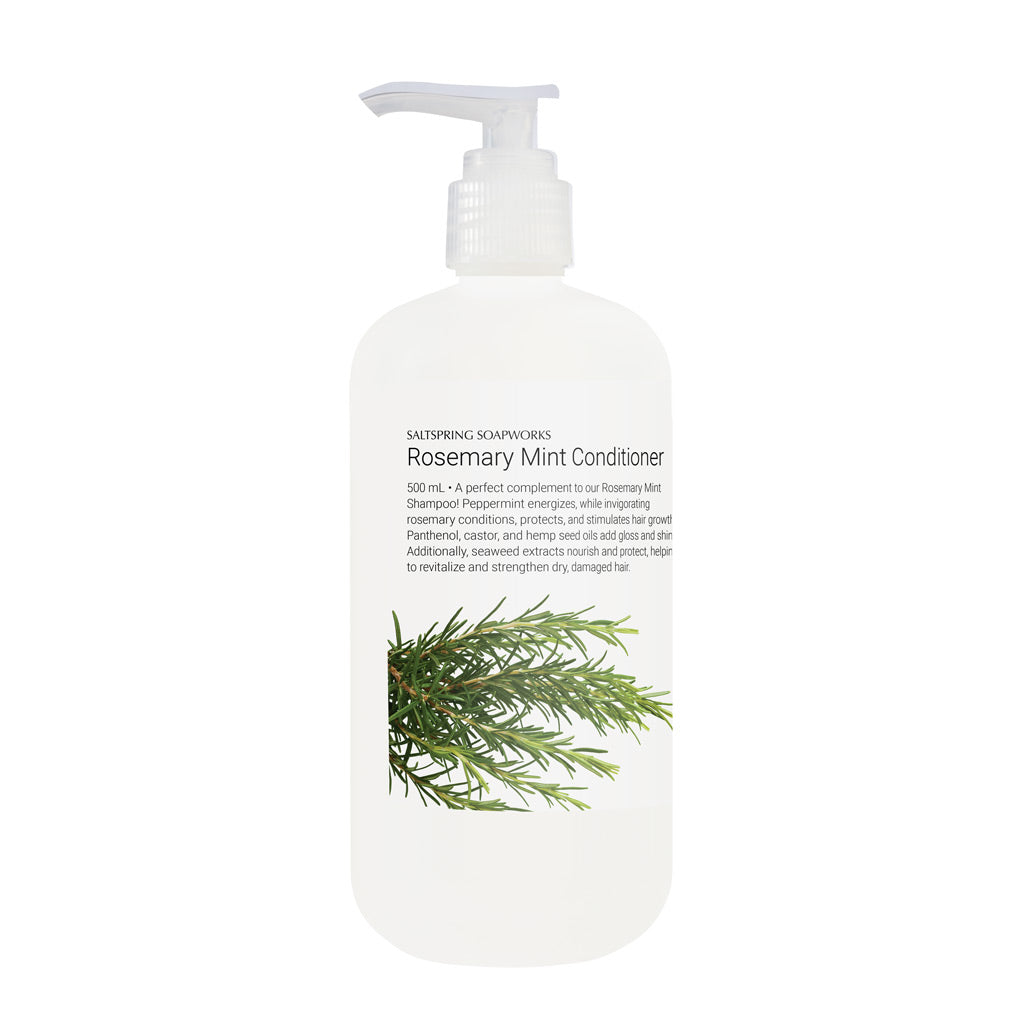  This conditioner is the perfect complement to our Rosemary Mint Shampoo! Peppermint energizes, while invigorating rosemary conditions, protects, and stimulates hair growth. Panthenol, castor, and hemp seed oils add gloss and shine. Additionally, seaweed extracts nourish and protect, helping to revitalize and strengthen dry, damaged hair.