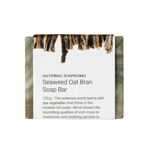 The undersea world teems with sea vegetables thaSeaweed Oat Bran Soap Bar. We’ve chosen the nourishing qualities of Irish moss to moisturize, and soothing oat bran to smooth rough dry skin. Pure essential oils of lavender calm and sooth, while stimulating rosemary and skin toning lemon make for a refreshing bath.