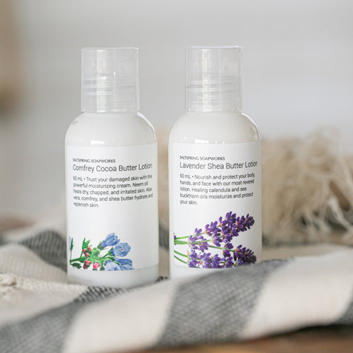 NEW RELEASE - Travel Size Comfrey Cocoa Butter and Lavender Shea Butter Lotions