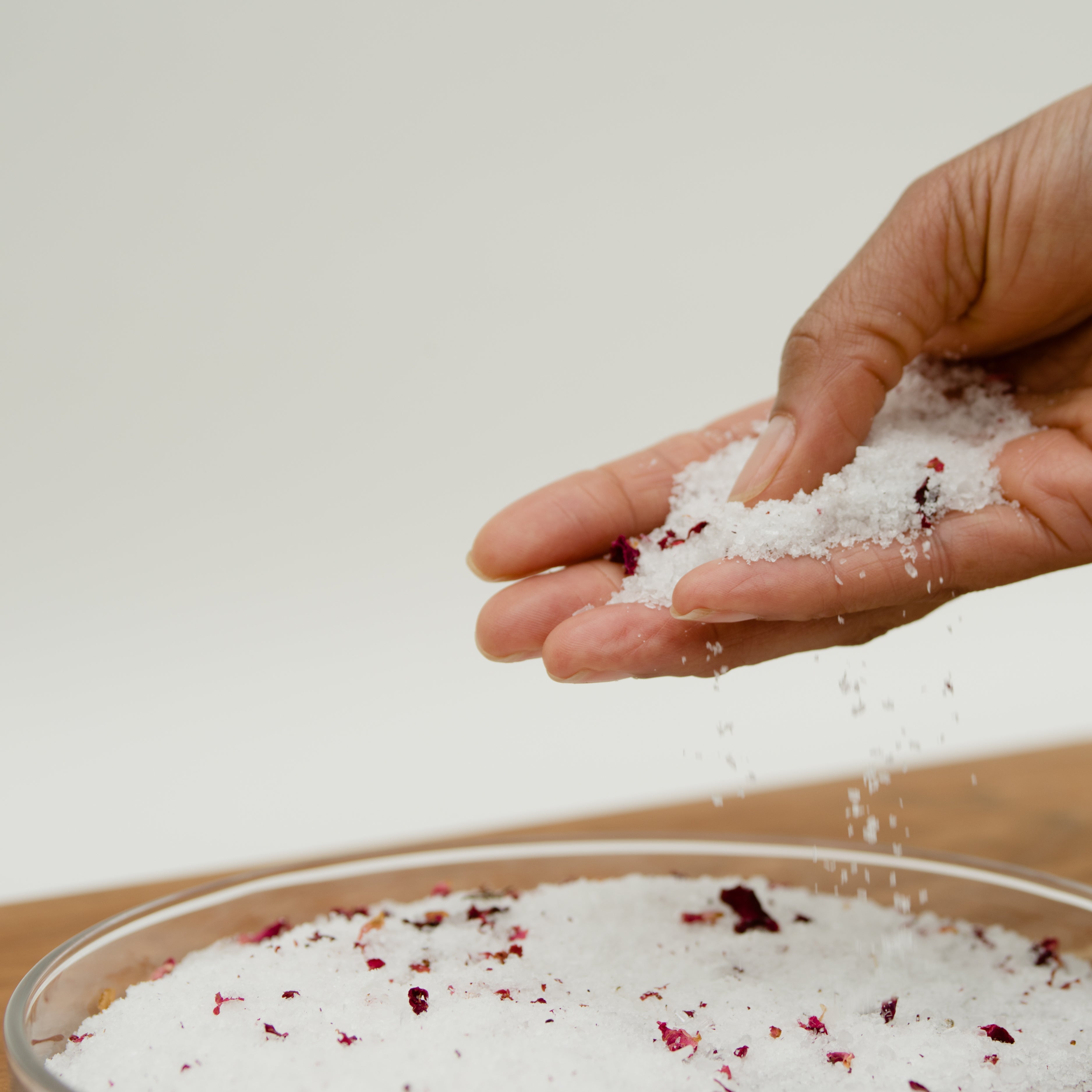 Saltspring Soapworks Rose Petal bath salts in hand