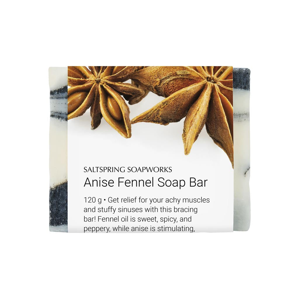 Get relief for your achy muscles and stuffy sinuses with this bracing Anise Fennel Soap Bar! Fennel oil is sweet, spicy, and peppery, while anise is stimulating, warming, and deodorizing.