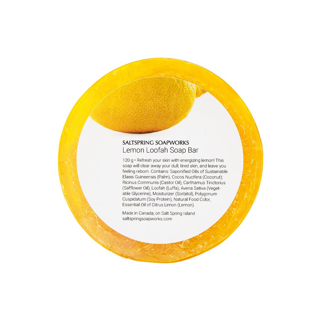 Lemon Loofah Soap Bar. Refresh your skin with energizing lemon! This soap will clear away your dull, tired skin, and leave you feeling reborn.