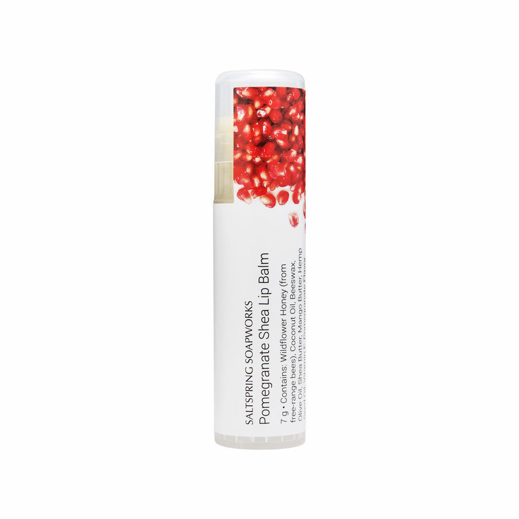 Pomegranate Shea Lip Balm. Enjoy our remarkable lip-smacking experience with organic pomegranate. It’s bigger than it looks—and larger than most drug store lip balms.