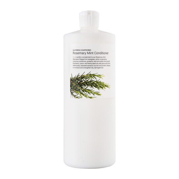 Rosemary Mint Conditioner (1 Liter) Re-fill. Has your hair lost its groove? Looking dry and damaged? It’s time for intensive care—courtesy of rosemary and mint! Peppermint energizes your scalp and hair. Meanwhile rosemary conditions and protects your hair. 
