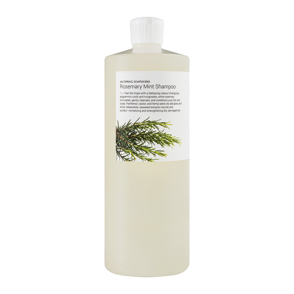 Rosemary Mint Shampoo (1 Liter). This ultra-rich shampoo (arguably our most popular hair care product) is formulated with gentle plant-derived cleansers. 100% organic herbal extracts keep hair lustrous and healthy. It’s hypo-allergenic and PH balanced. 