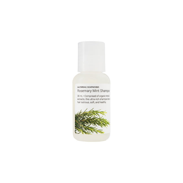 Rosemary Mint Shampoo (Travel Size) This ultra-rich shampoo (arguably our most popular hair care product) is formulated with gentle plant-derived cleansers. 100% organic herbal extracts keep hair lustrous and healthy. 