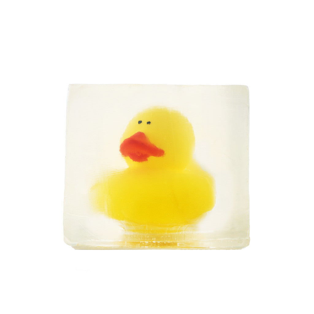Rubber Ducky Soap Bar. An unscented all-vegetable Glycerin soap with a real rubber ducky inside.