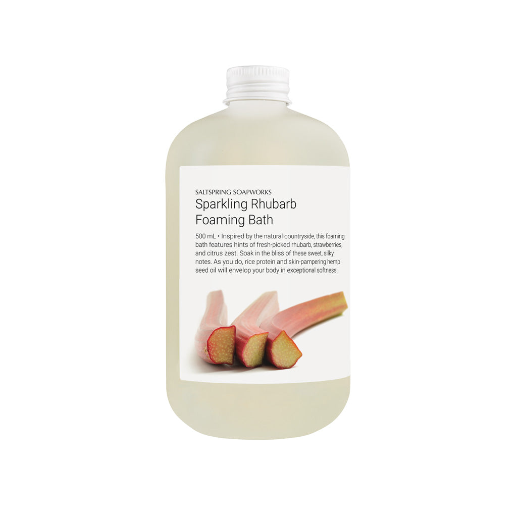 Sparkling Rhubar Foaming Bath. Inspired by the countryside, we bring hints of fresh-picked rhubarb, strawberries, and citrus zest to this foaming bath. It’s a wonderful product, and we too use it regularly. A good bath isn’t just about relaxation, though—it’s also about nourishment.