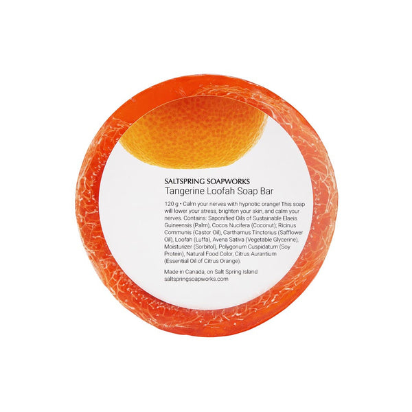 Tangerine Loofah Soap Bar. Calm your nerves with hypnotic orange! This soap will lower your stress, brighten your skin, and calm your nerves.